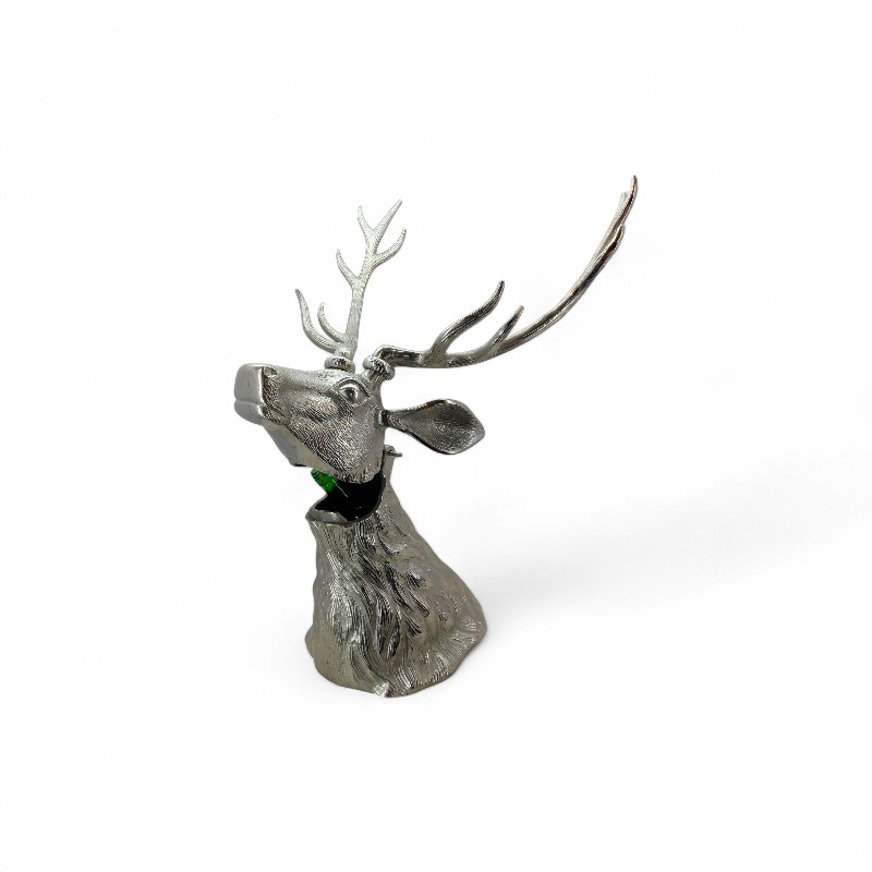 Silver Deer Wine Bottle Holder on a Black Base - Image 2