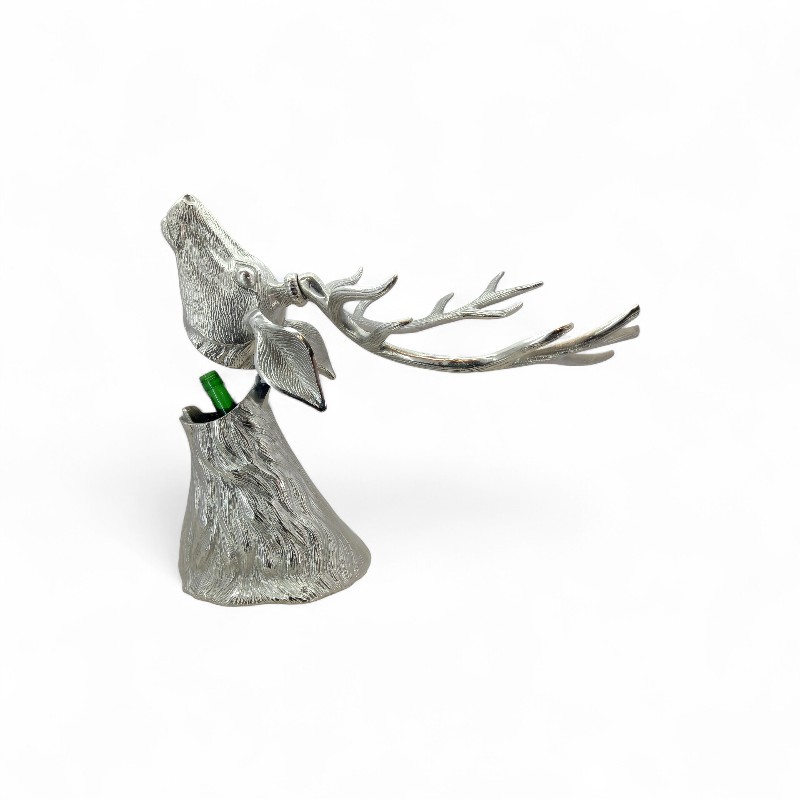 Silver Deer Wine Bottle Holder on a Black Base - Image 3