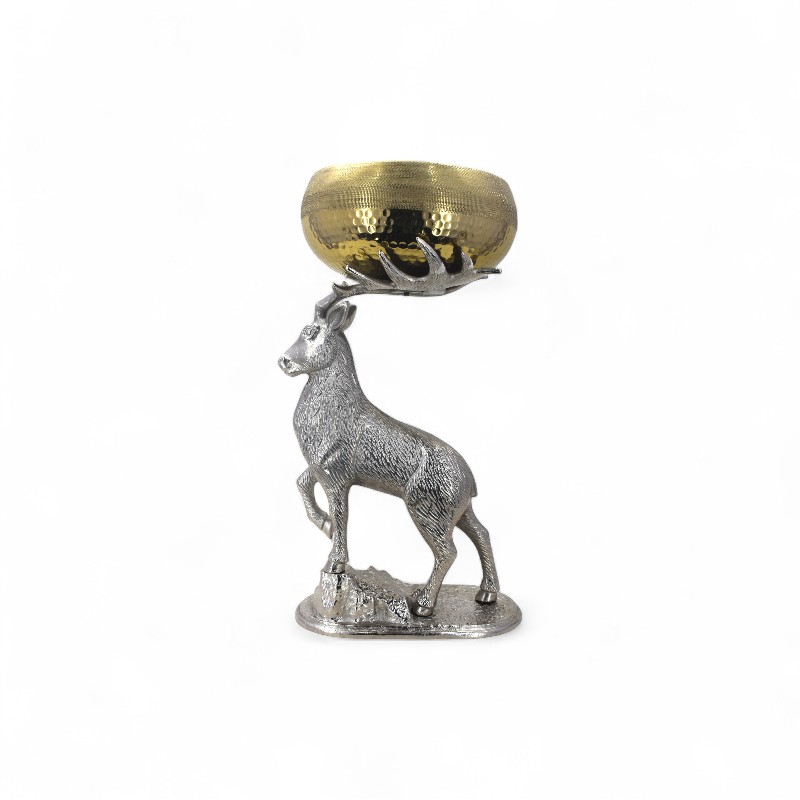 Silver Deer with Gold Hammered Bowl