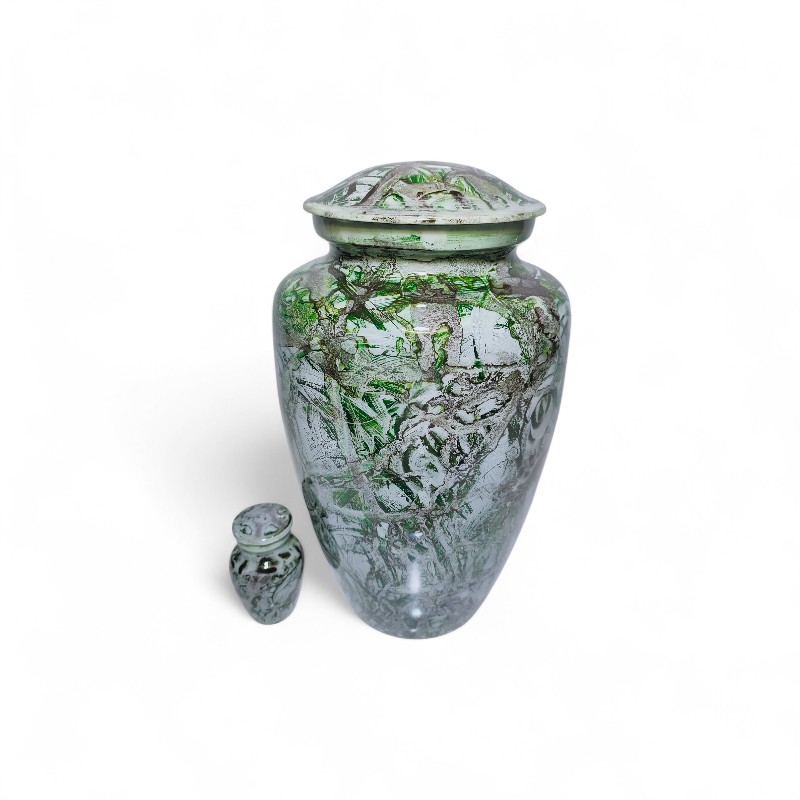Green and Silver Marbled Cremation Urn Set