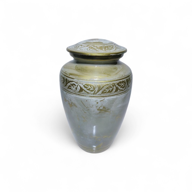 White and Gold Engraved Cremation Urn