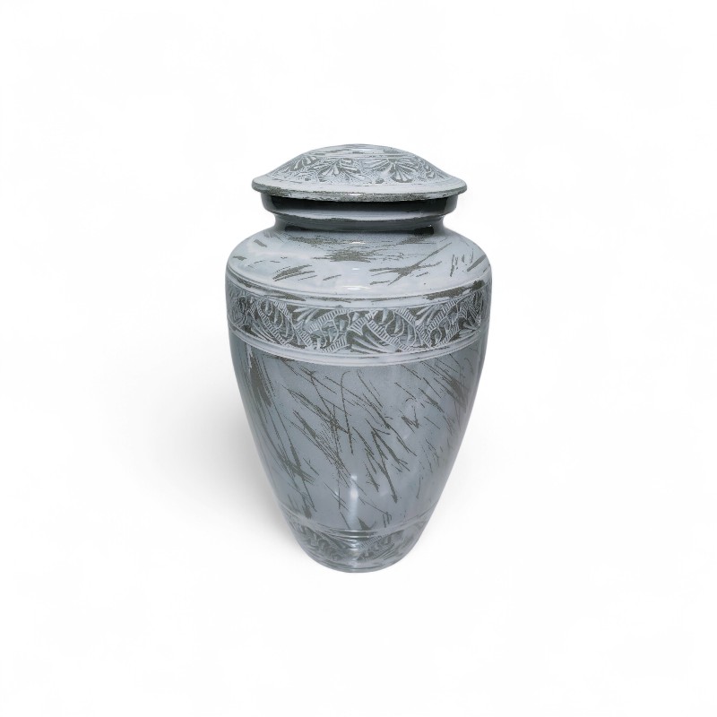 Silver and Gray Engraved Cremation Urn
