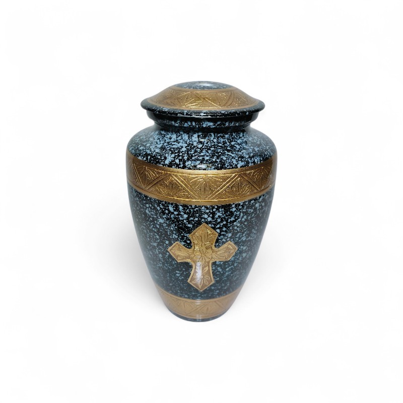 Teal and Silver Cross Cremation Urn - Image 3