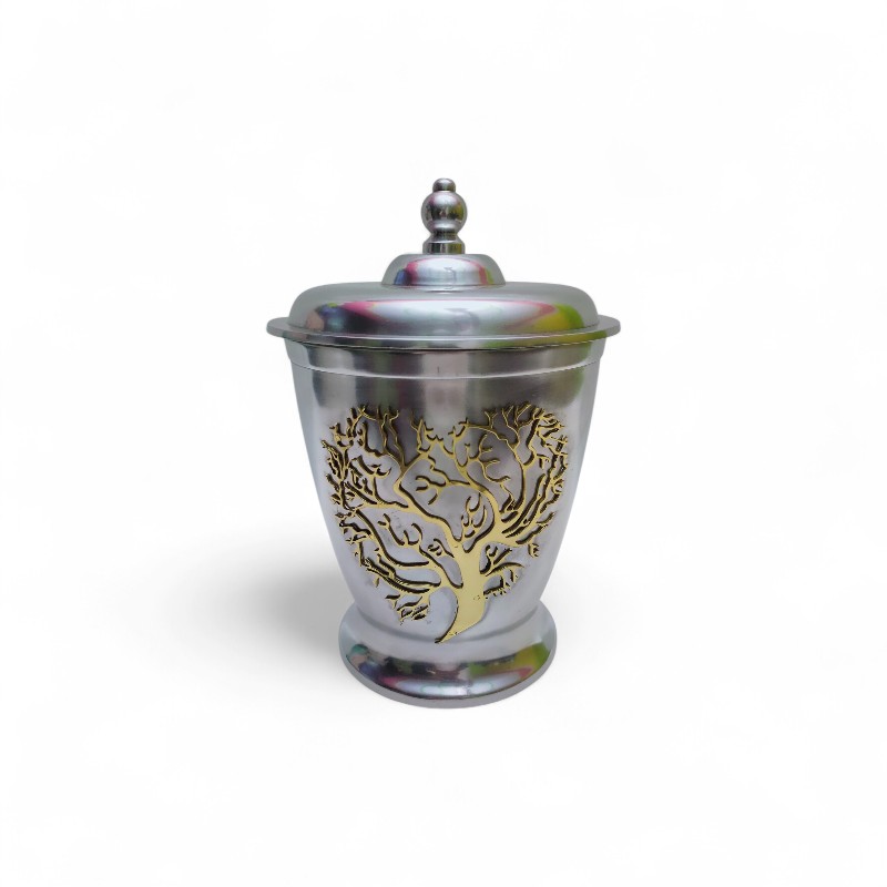 White and Gold Engraved Cremation Urn